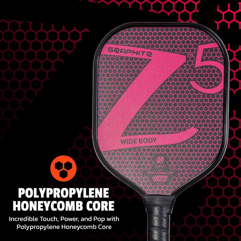 ONIX Graphite Z5 Pickleball Paddle (Graphite Carbon Fiber Face with Rough Texture Surface, Cushion Comfort Grip and Nomex Honeycomb Core for Touch, Control, and Power), Pink - Image 2